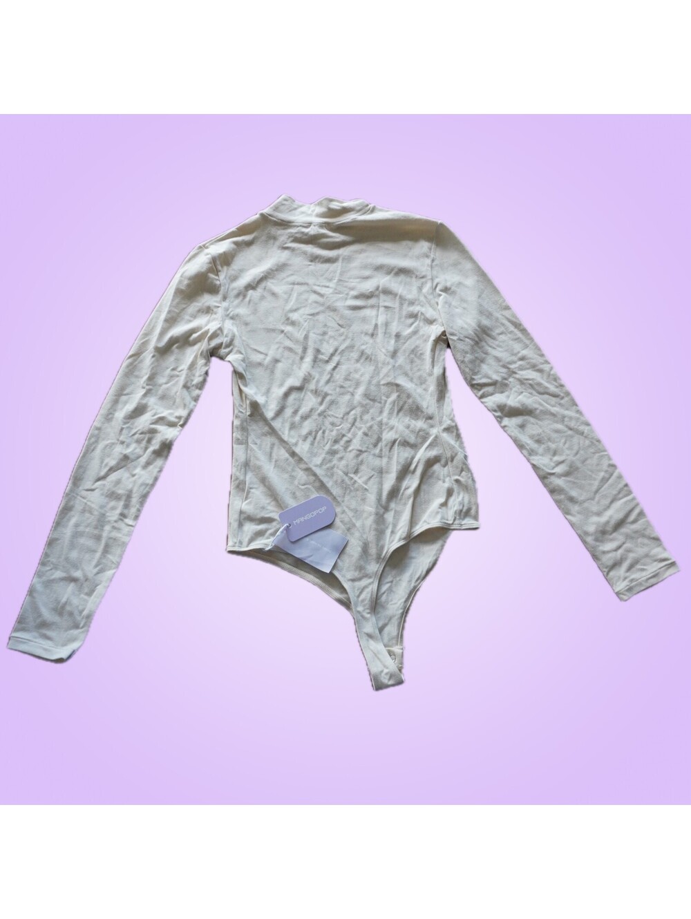 MANGOPOP Ivory Long Sleeve Mock Neck Thong Bodysuit | See Measurements